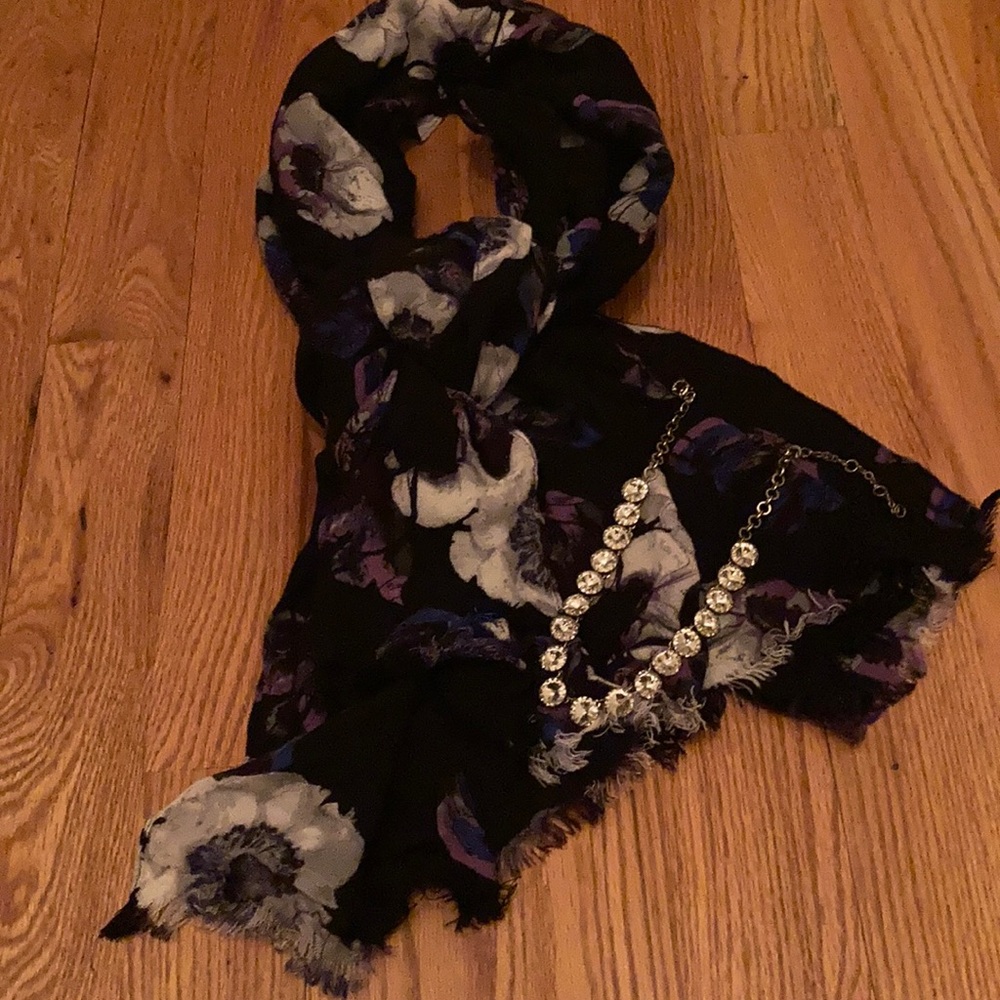 J Crew Black and Flower Scarf